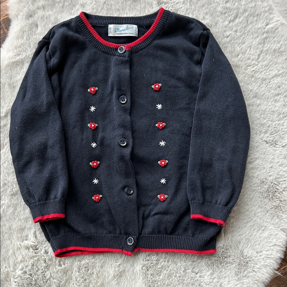 Flapdoodles Navy Bue Cotton Cardigan with Red and White Accents